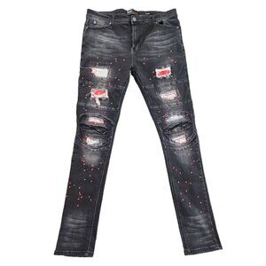 Switch Remarkable Jeans Men's 38x32 Distressed Paint Splatter Slim Jeans 6592